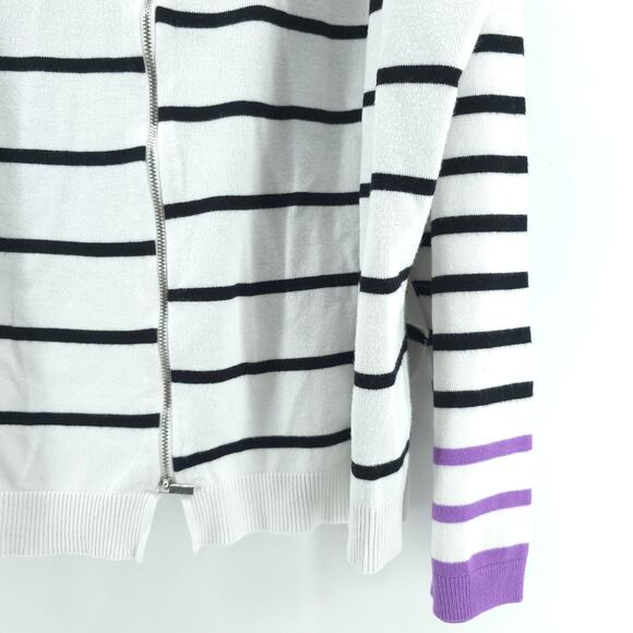 Lane Bryant Asymmetrical Black and Cream Striped Sweater Purple Cuffs| 22/24 - Picture 9 of 9